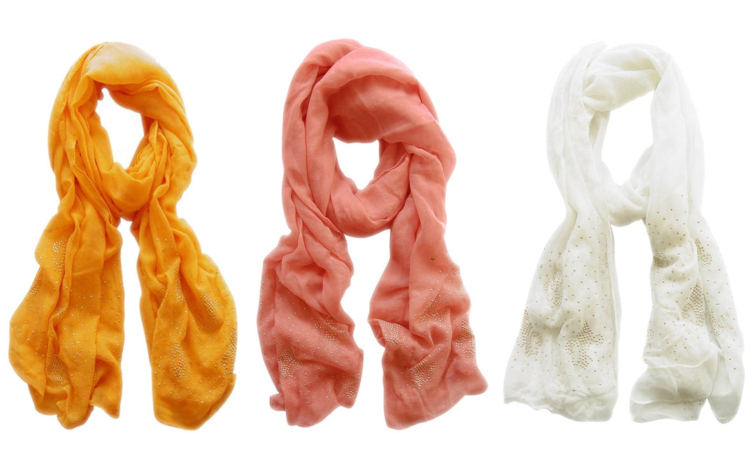 Peach Couture Classic Glittering Sparkle Studded Scarf Shawl Wrap White Pink Mustard
