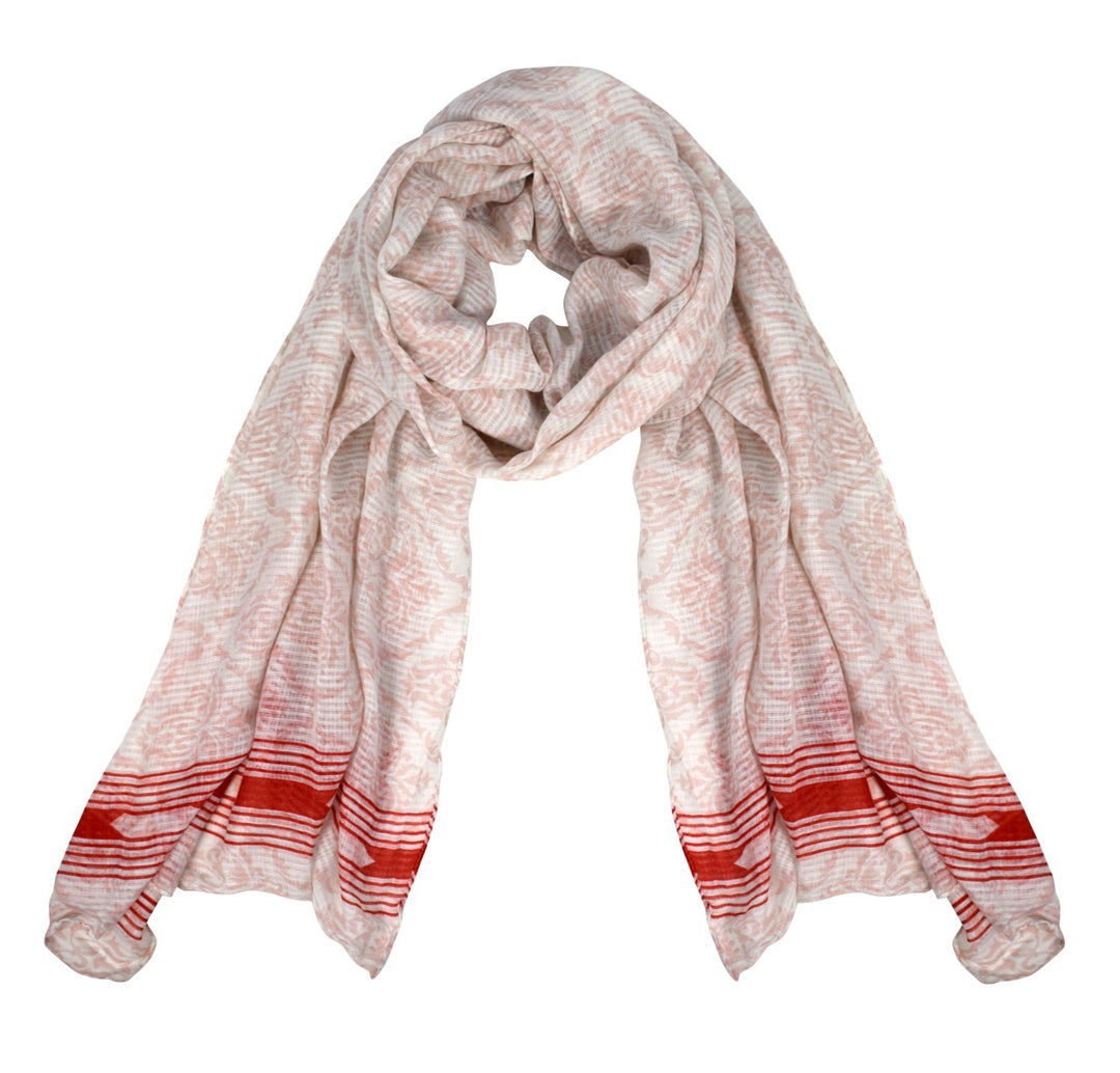 Peach Couture Womens Summer Fashion Light Weight Damask Print Long Scarf White Red