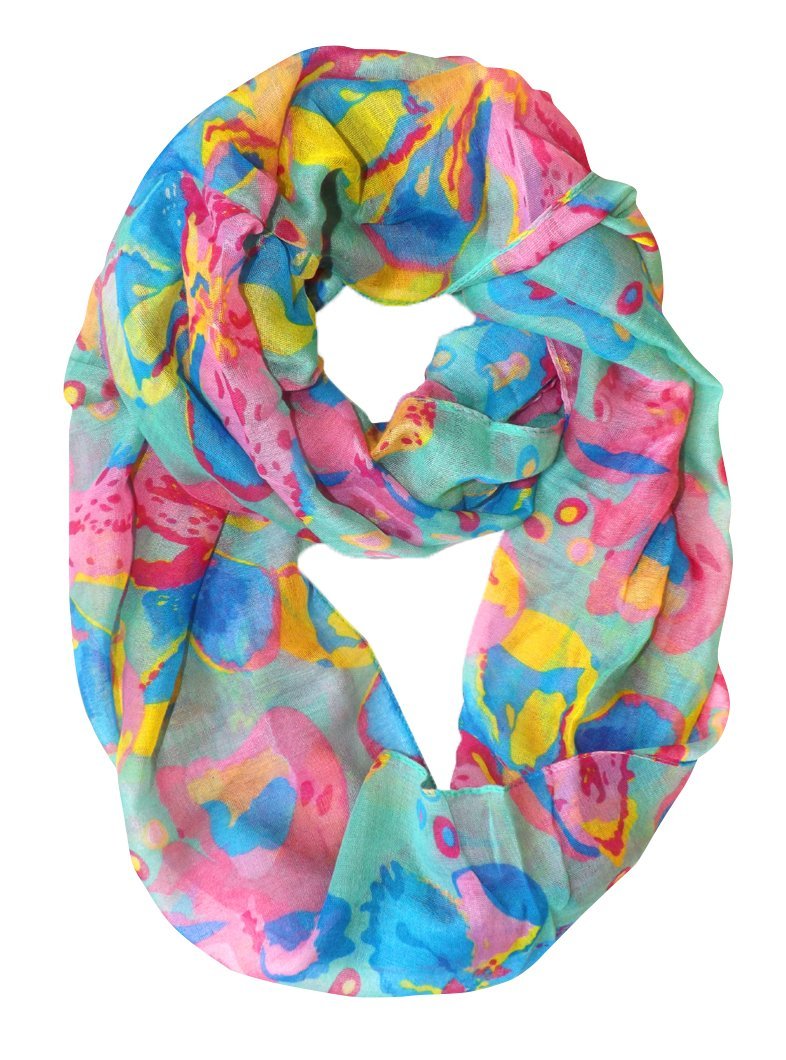 Peach Couture Paint The Town Red Cherry Blossom Floral Print Infinity loop Scarves Teal