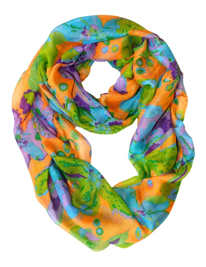 Peach Couture Abstract Colorful Tropical Hibiscus Flower Infinity Loop Scarf Orange