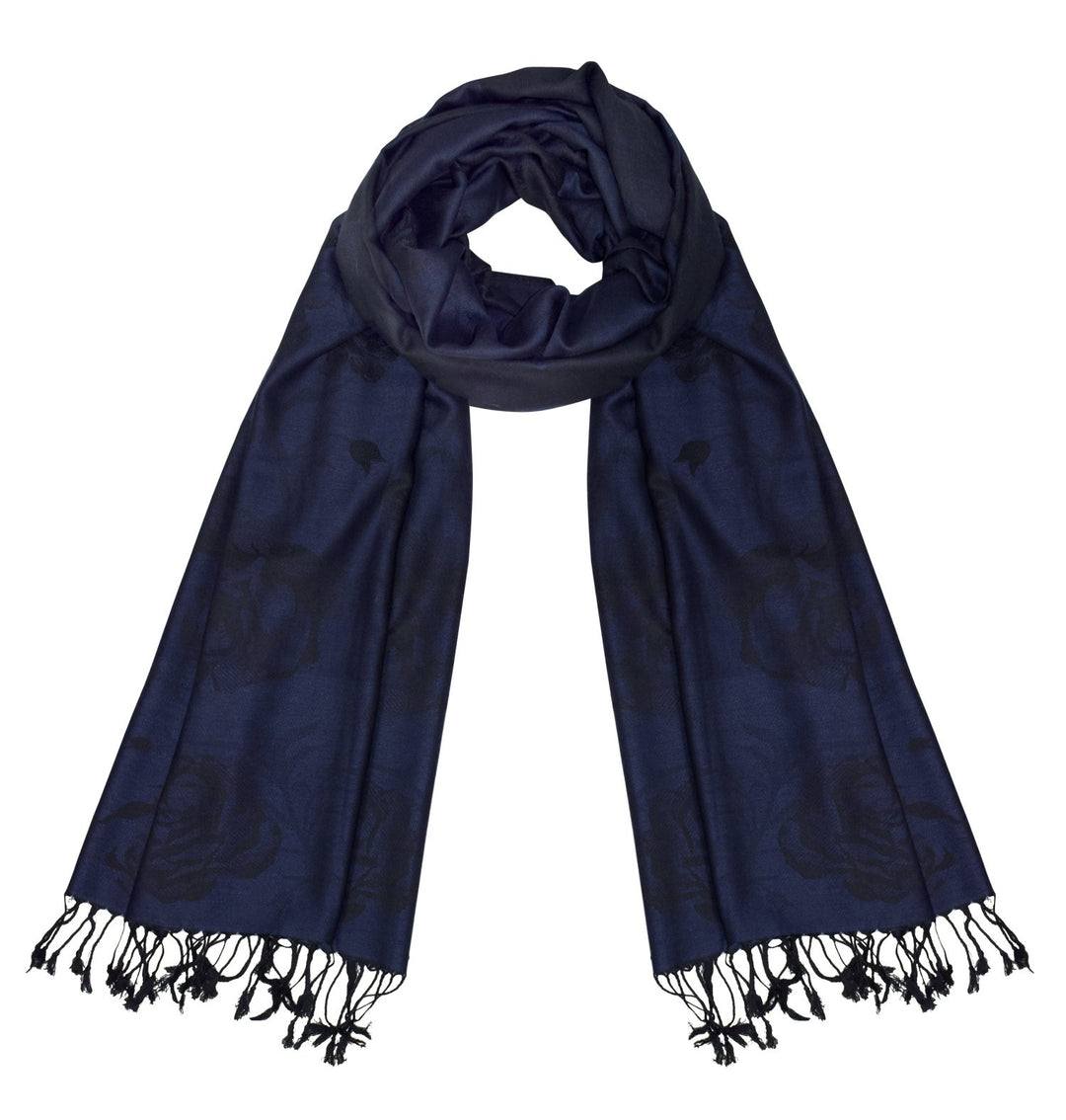 Peach Couture Elegant Floral Pattern Pashmina Wrap Shawl Scarf (Rose Navy Black)