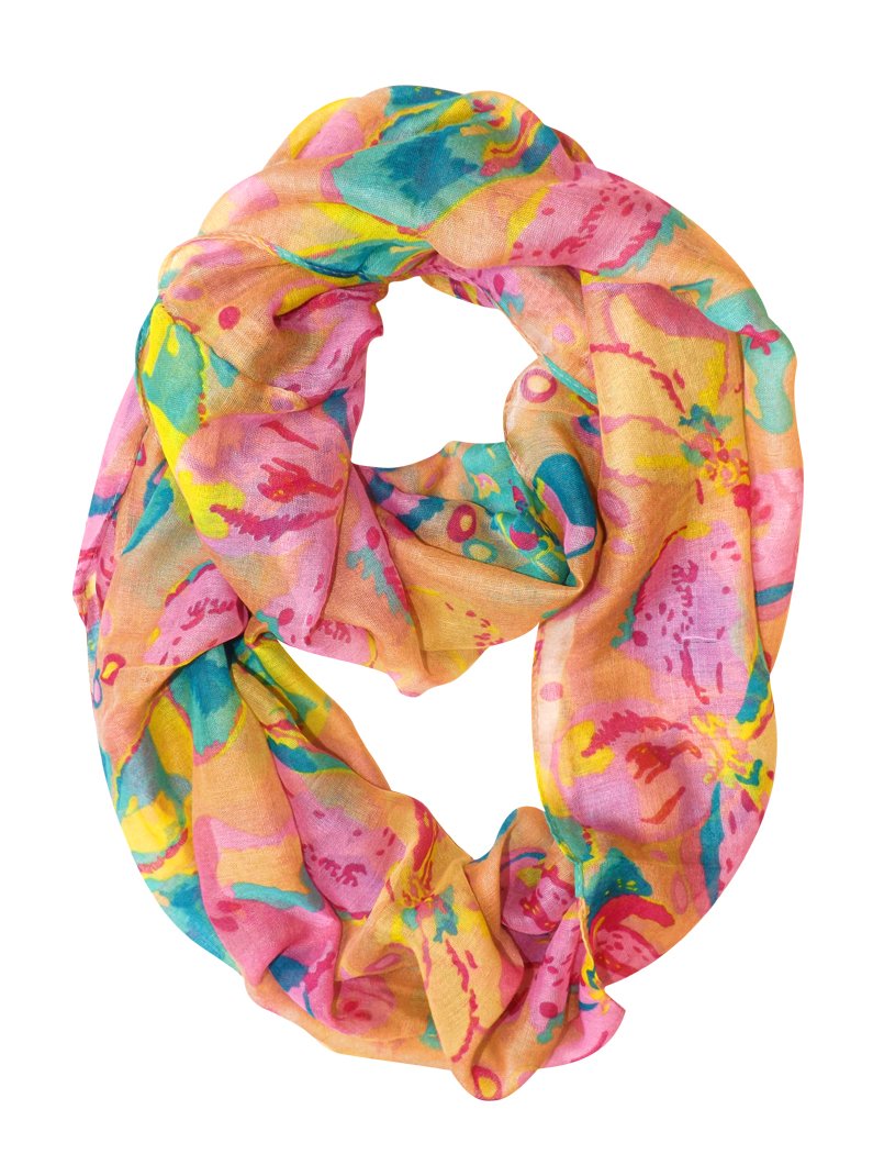 Peach Couture Paint The Town Red Cherry Blossom Floral Print Infinity loop Scarves Tan