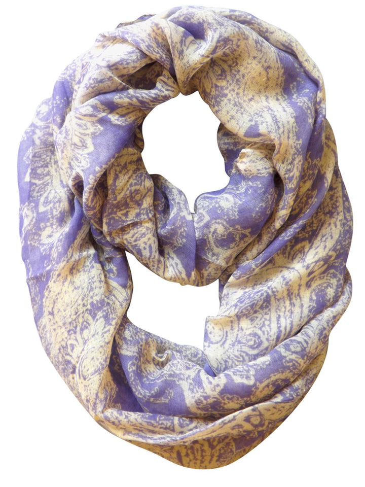 Beautiful Graphic Sunflower Lightweight Paisley Print Infinity Loop Scarf Lavender