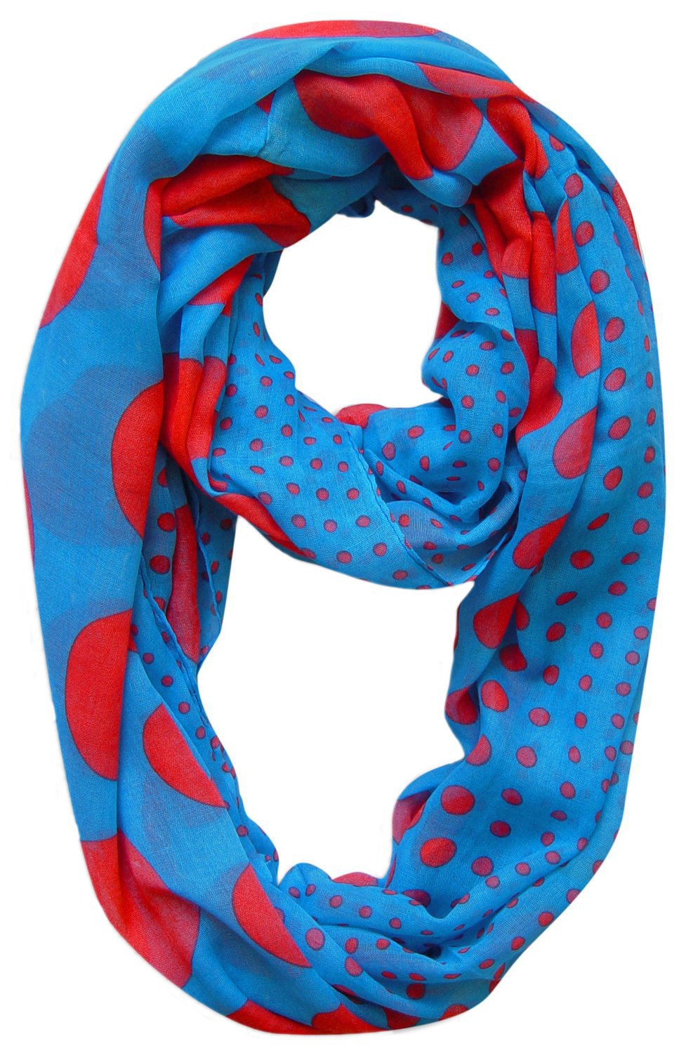 Vibrant vintage multicolored spotty polka dot infinity loop scarf for women.