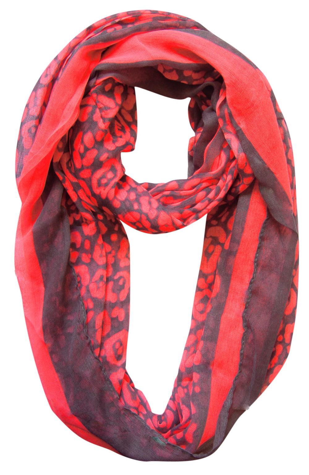 Vibrant hot pink infinity loop scarf featuring a retro neon animal print design in a lightweight and breathable fabric