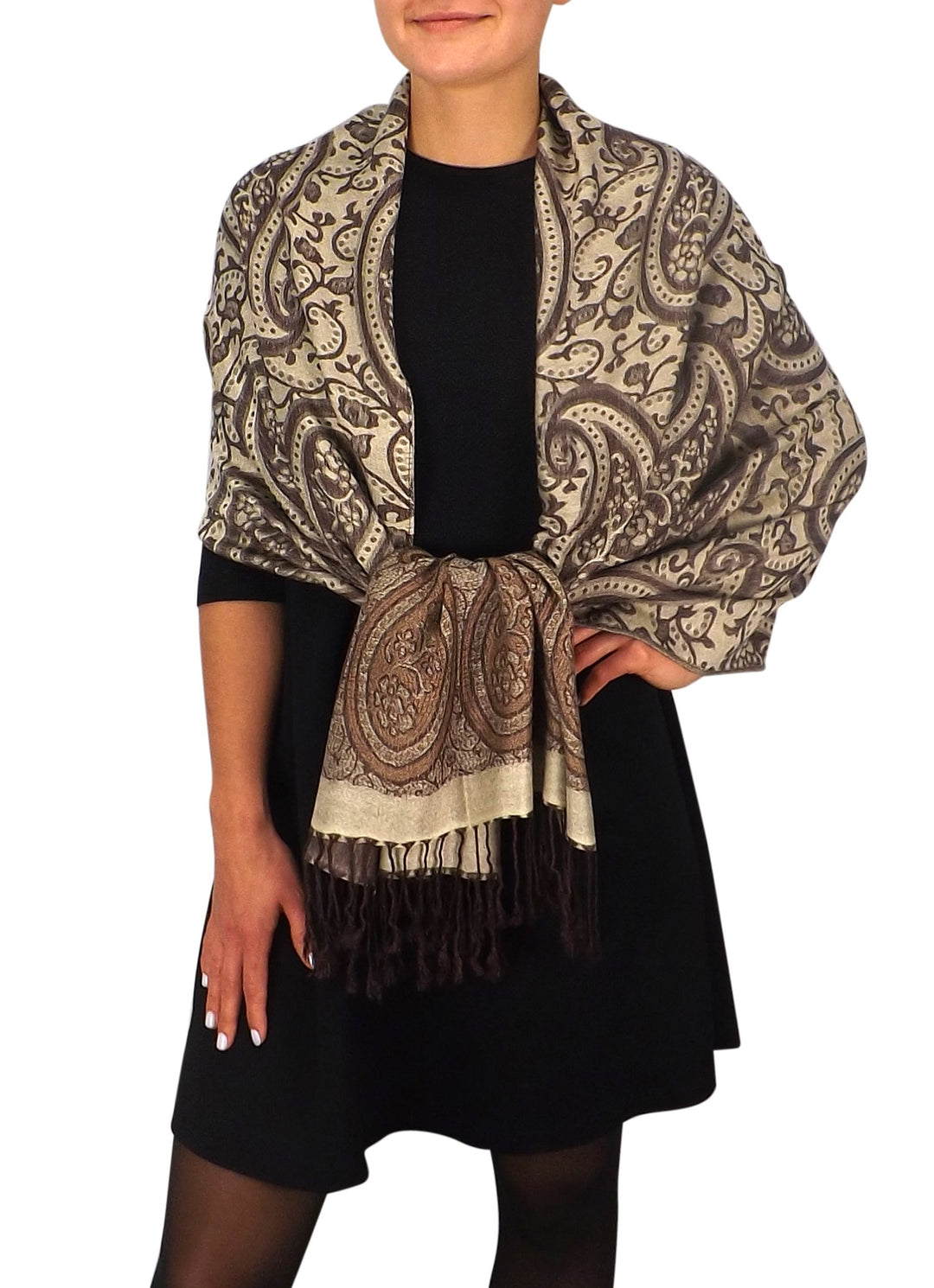 Peach Couture Long Scarf Womens Scarf Paisley Scarf Paisley Pashmina Vintage Scarf Vine Scarf Fringe Scarf Shawl Wrap Brown