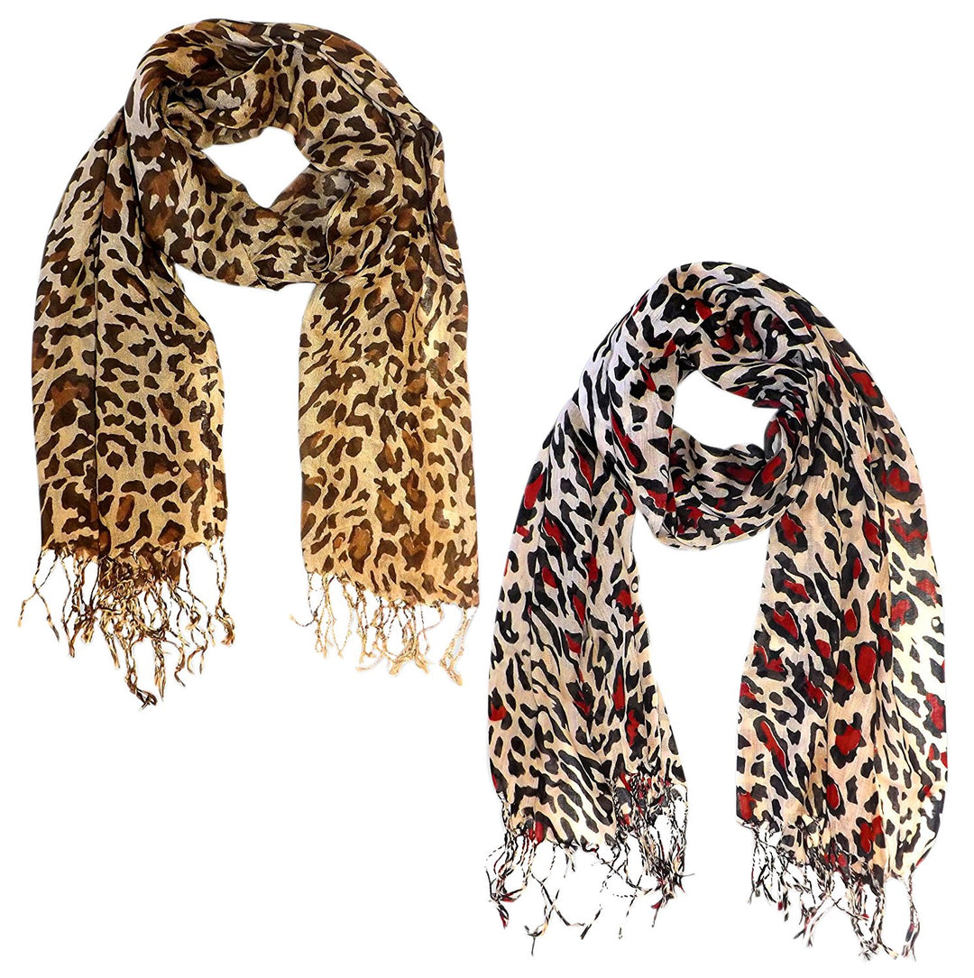 Peach Couture Beautiful Soft and Silky Leopard Print Pashmina Shawl Scarves Gold and Red