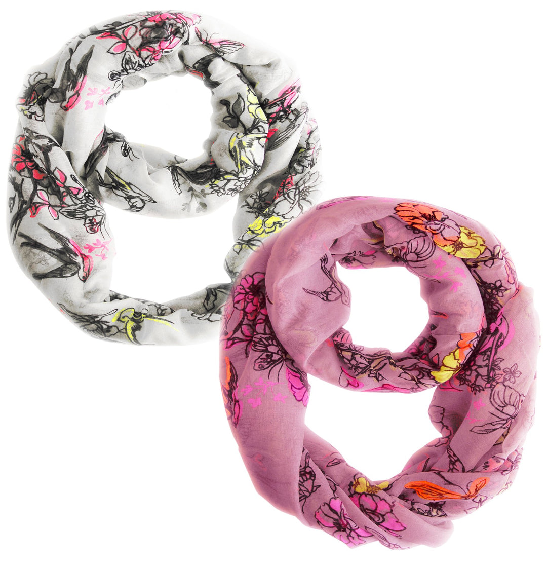 Peach Couture Paint The Town Red Cherry Blossom Floral Print Infinity loop Scarves 2 Pack Bright White & Bright Baby Pink