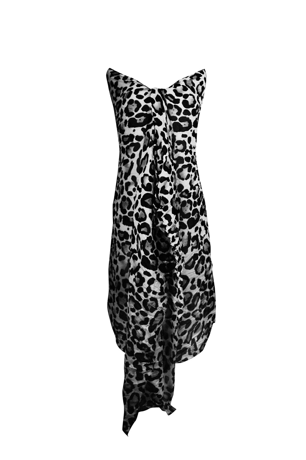 Women's trendy leopard animal print crinkle scarf wrap in white color.