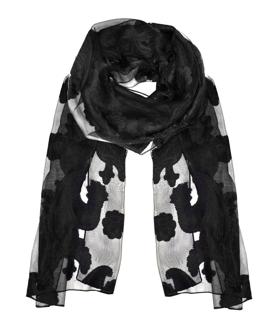 Peach Couture Lightweight Sheer Embroidered Paisley Burnout Summer Scarf Black