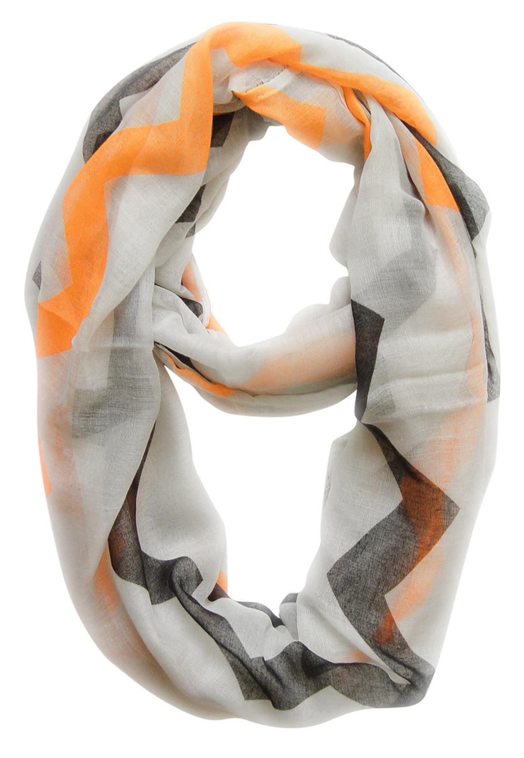 Modern Radiant Multicolored Chevron Geometric Infinity Loop Scarf (White-Orange-Black)