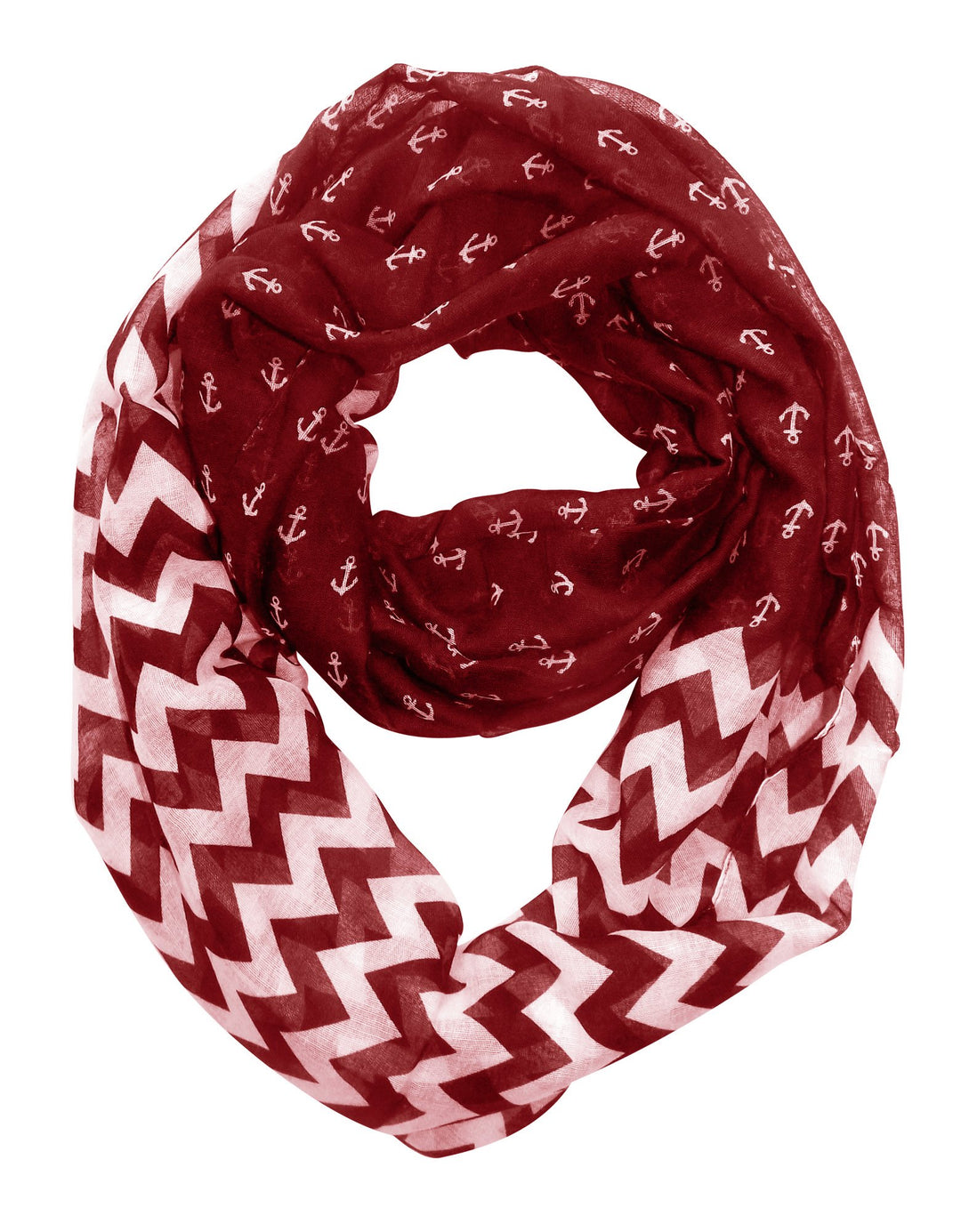Peach Couture All season Infinity Loop Scarves Chevron Anchor Print Red