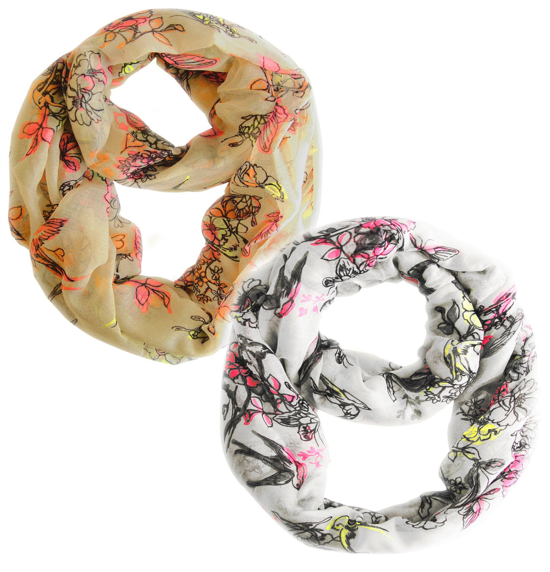 Peach Couture Cherry Blossom Floral Scarves Infinity Scarf Flower Scarf White Scarf and Peach Scarf