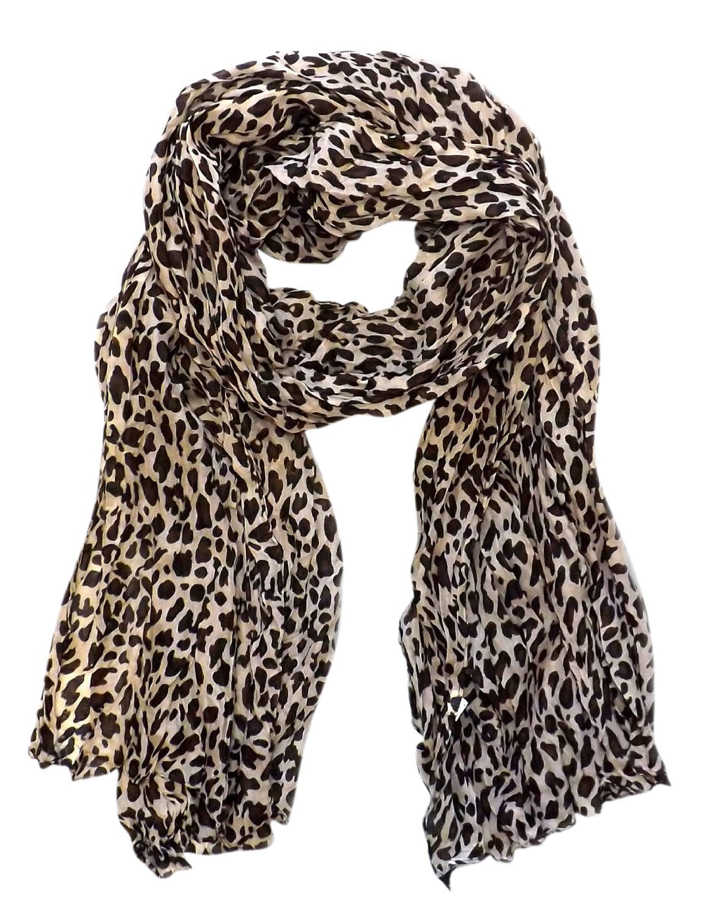Trendy women's leopard animal print crinkle scarf wrap in cream color