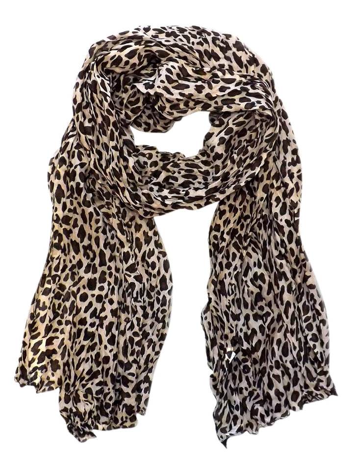 Trendy women's leopard animal print crinkle scarf wrap in cream color