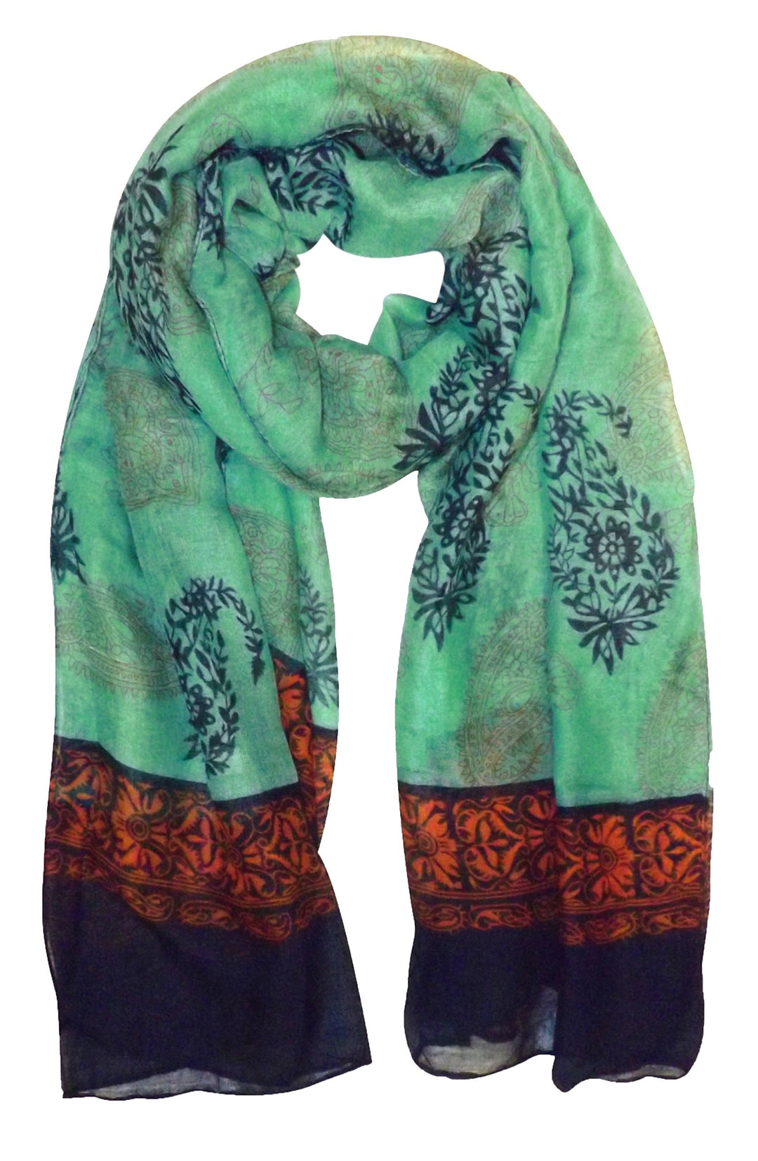 All Season Tribal Flower graphic print Paisley Lightweight Scarf Green and Black