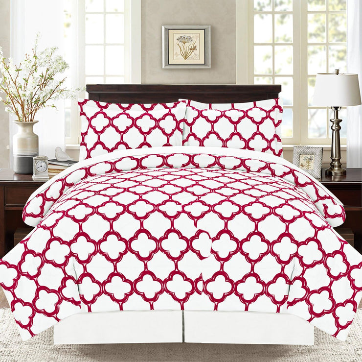 Home Collection Premium Quality Ultra Soft Reversible Fretwork Print Elegant Comforter Bed in Bag 8 Piece Set with Alternative Pillow Shams and Pillowcases Burgundy, Queen