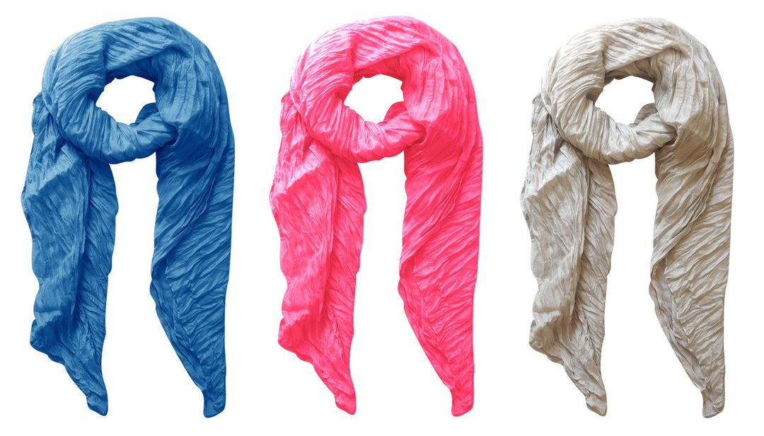 Peach Couture Solid Colorful Soft Crinkled Lightweight Versatile Cover Up Shawl Wrap Scarf 3 Pack Fuchsia Blue Silver
