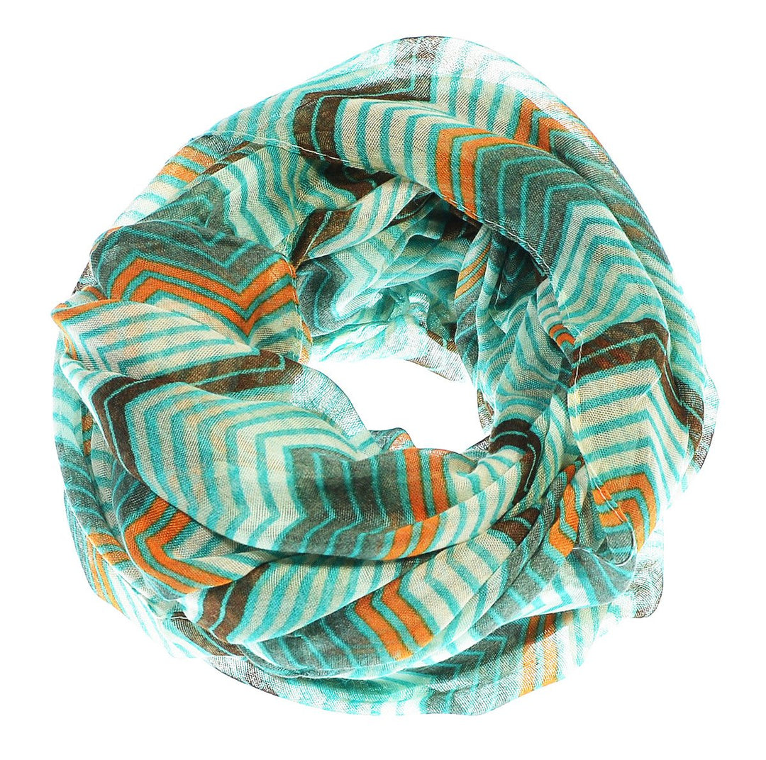 Modern Radiant Multicolored Chevron Geometric Infinity Loop Scarf (Teal-Brown)