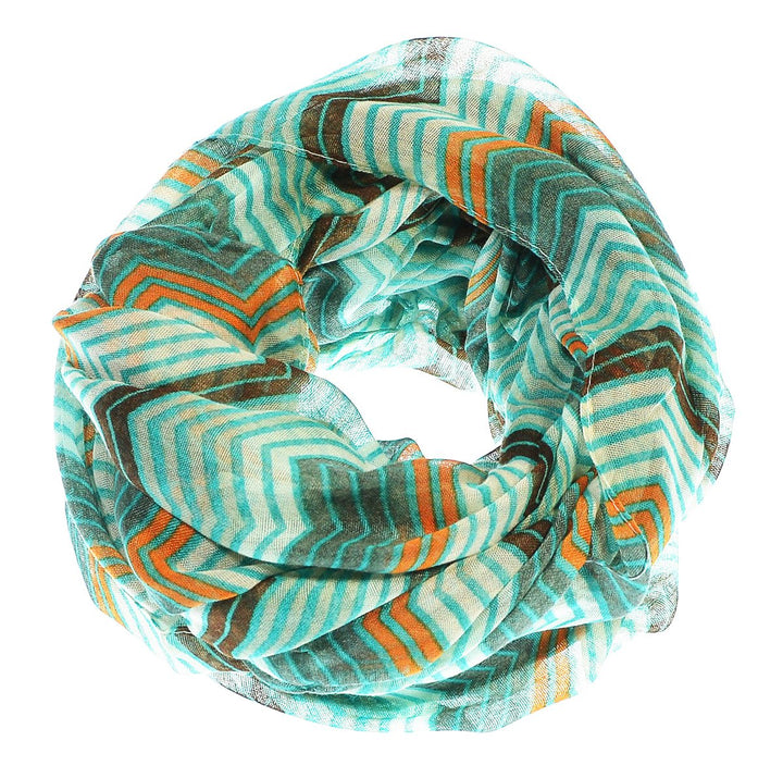 Modern Radiant Multicolored Chevron Geometric Infinity Loop Scarf (Teal-Brown)