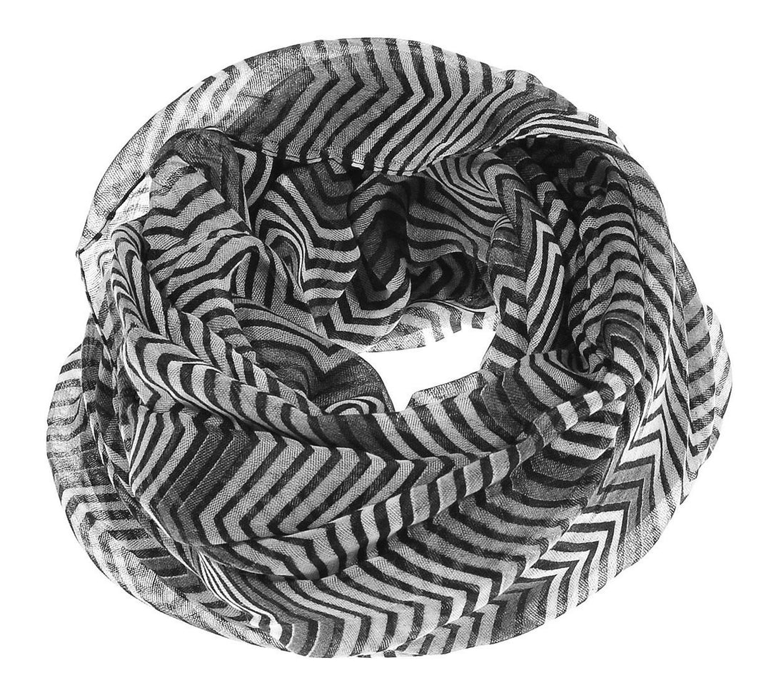 Modern Radiant Multicolored Chevron Geometric Infinity Loop Scarf (Grey-White)