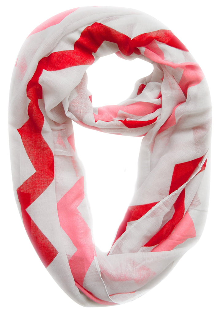 Modern Radiant Multicolored Chevron Geometric Infinity Loop Scarf (Pink-Red)