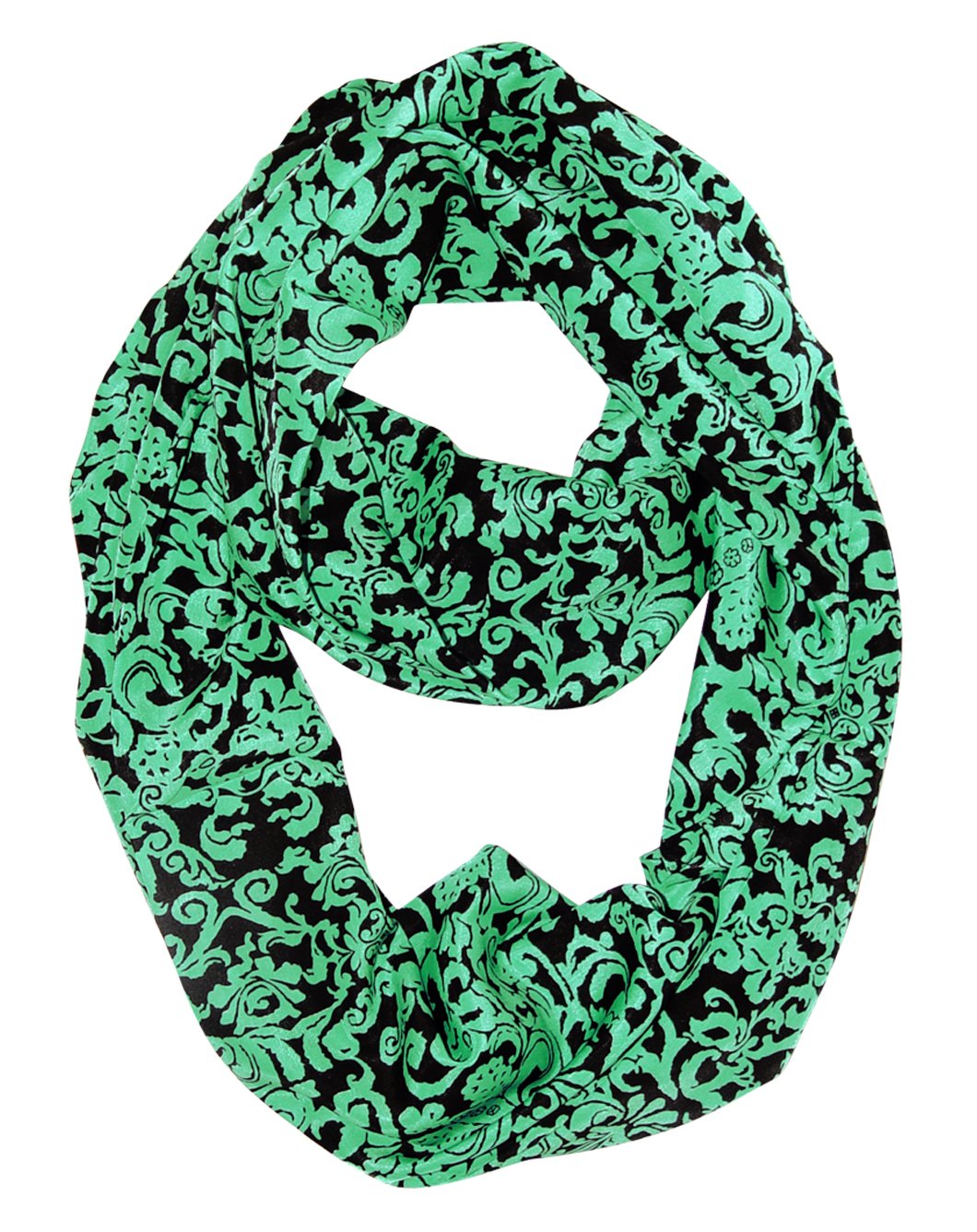 Light Soft Silky Elegant Gatsby Henna Damask Print Infinity Loop Scarf (Teal and Black)