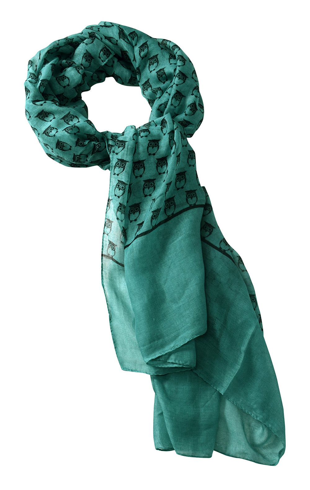 Lightweight teal sheer animal print shawl featuring an owl pattern for all-season wear