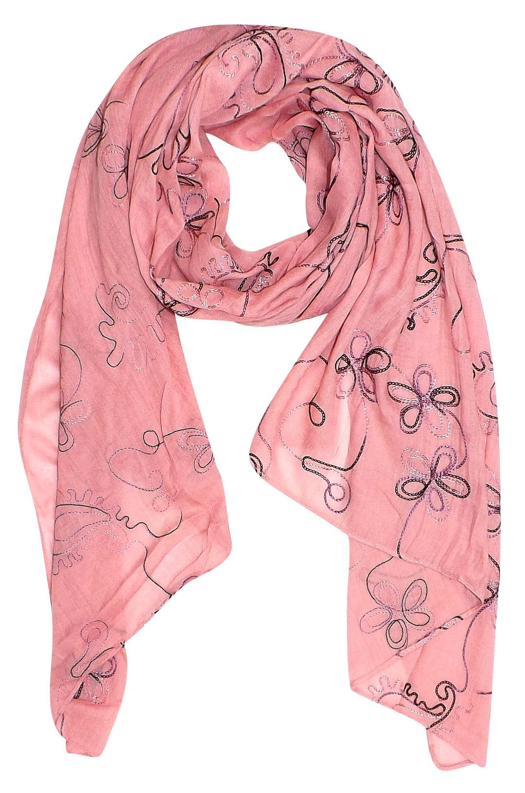 Peach Couture Summer Fashion Blossom Embroidered Sheer Scarf Wrap Shawl Rose Pink
