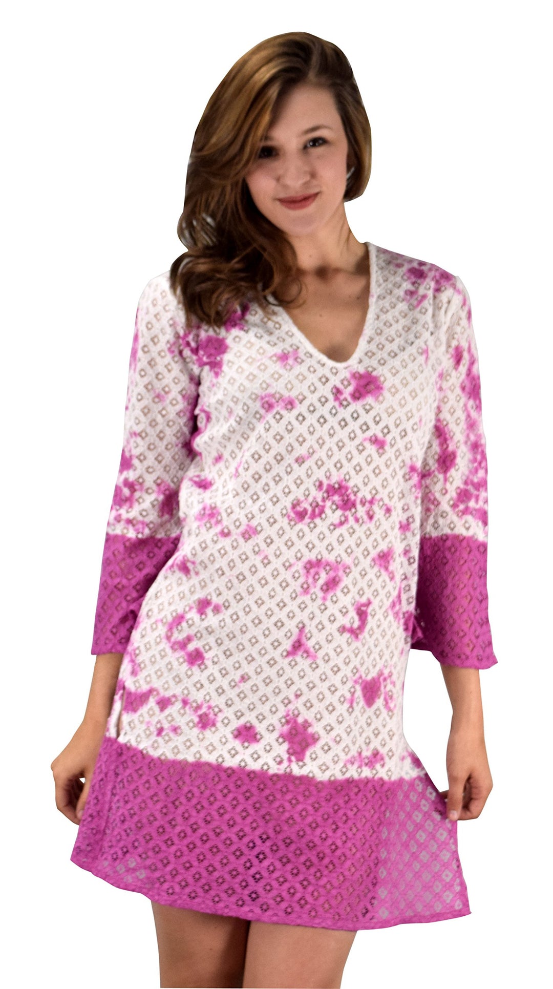 Fuchsia lace beach bikini cover-up swimwear beachwear tunic for women.