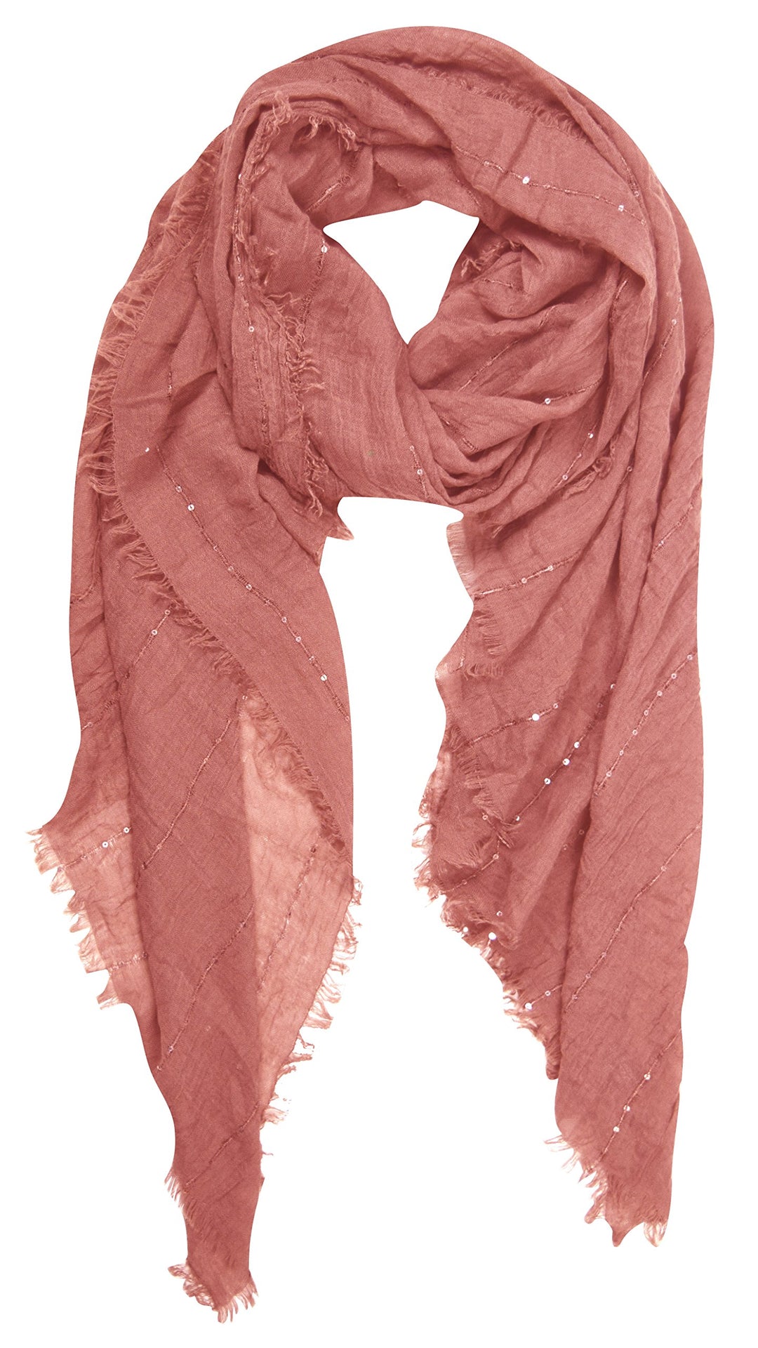Peach Couture Women’s Sparkle Sequin Bohemian Sheer Woven Knit Fringe Scarf (Pink)