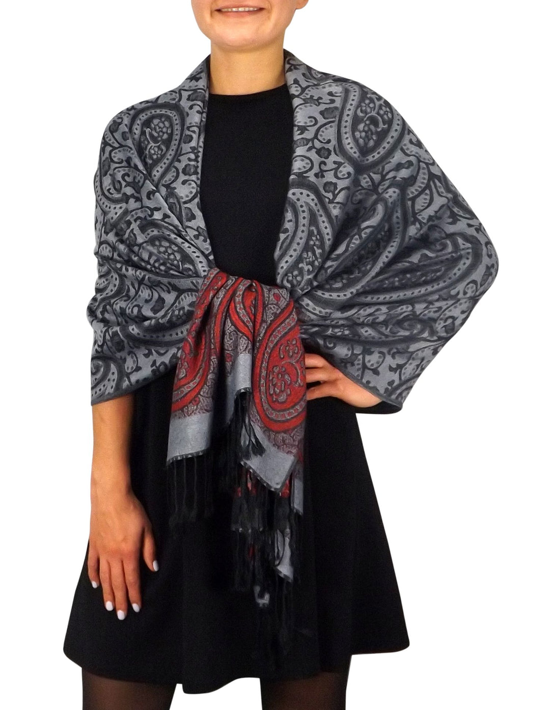 Peach Couture Womens Scarf Pashmina Scarf Red Scarf Grey Scarf Solid Color Pashmina Paisley Pashmina Paisley Scarf Shawl Wrap Grey Red