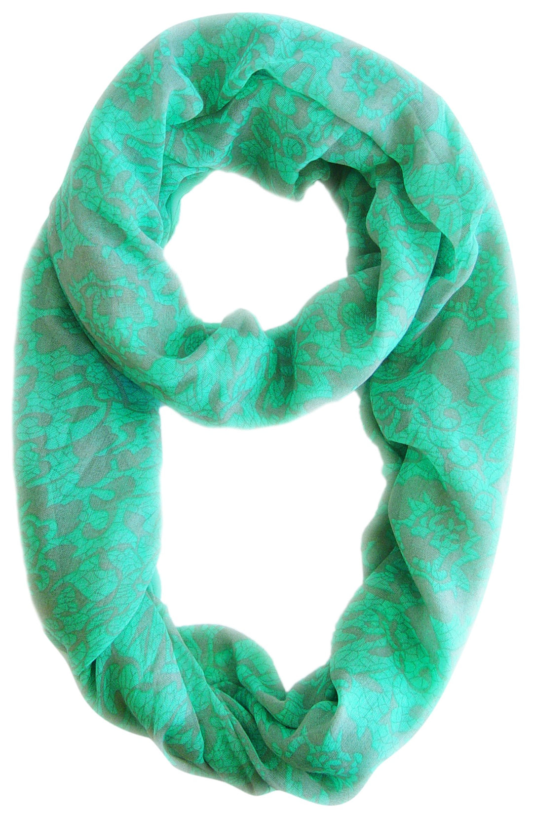 Beautiful Tropical Hawaiian Hibiscus Flower and Lace Design Infinity Loop Scarf (Sea Green Grey)