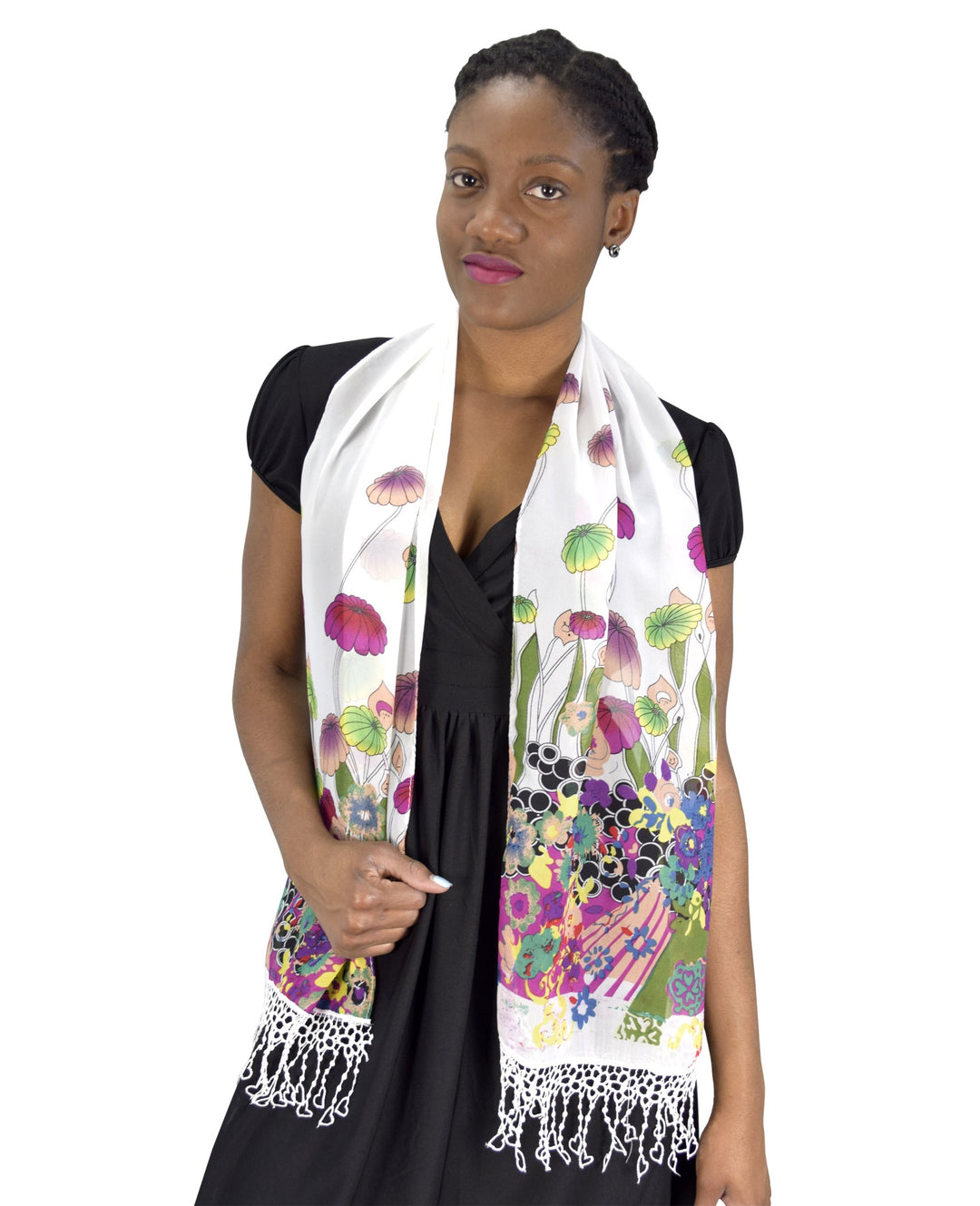 Peach Couture Summer Fashion Womens Sheer Floral Stole Tasseled Skinny Scarf Olive