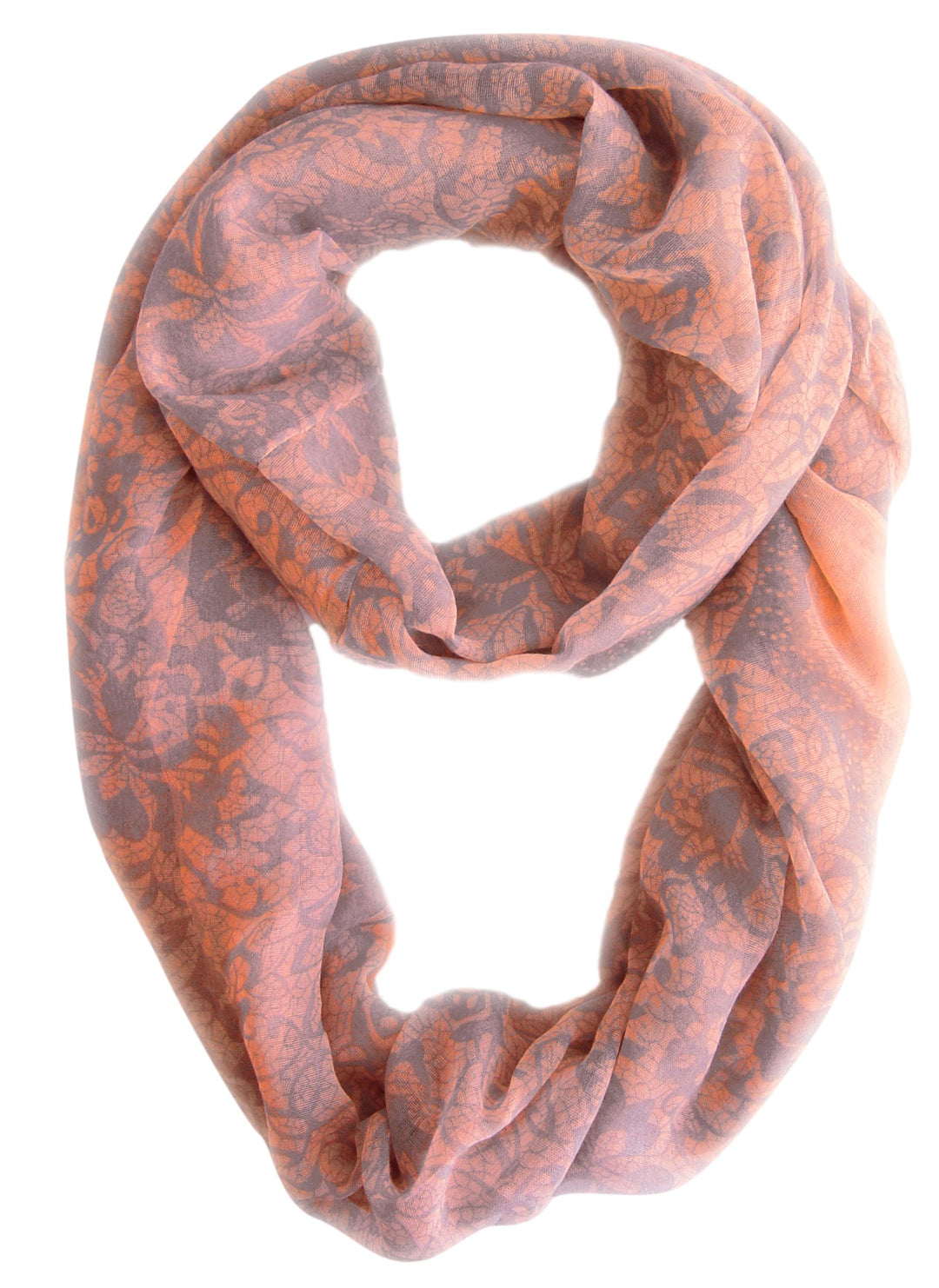 Beautiful Tropical Hawaiian Hibiscus Flower - Lace Design Infinity Loop Scarf (Pink-Grey)