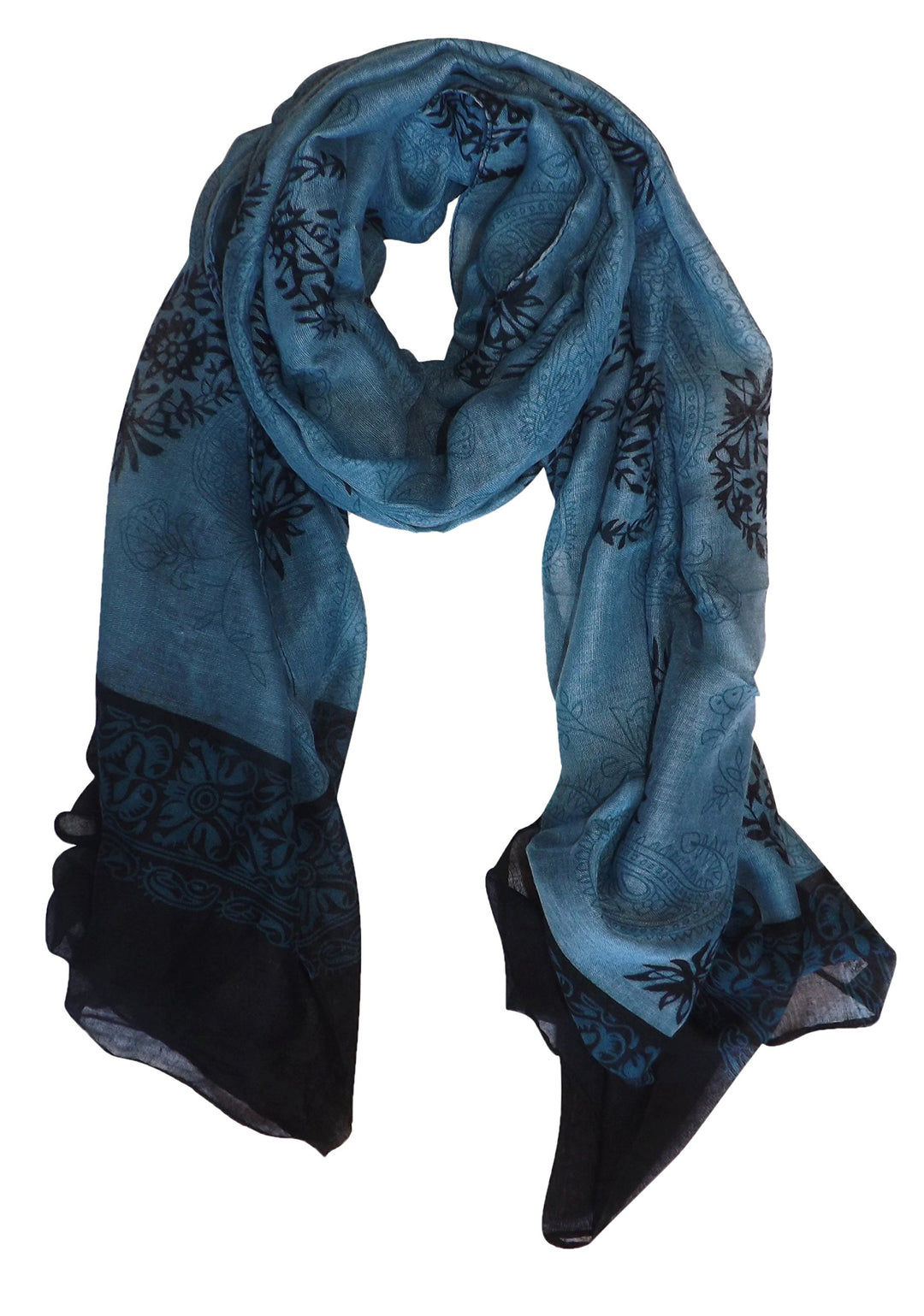All Season Tribal Flower graphic print Paisley Lightweight Scarf Periwinkle and Black
