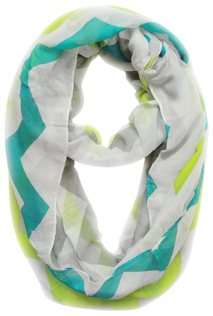 Modern Radiant Multicolored Chevron Geometric Infinity Loop Scarf (Aqua-Lime Green)