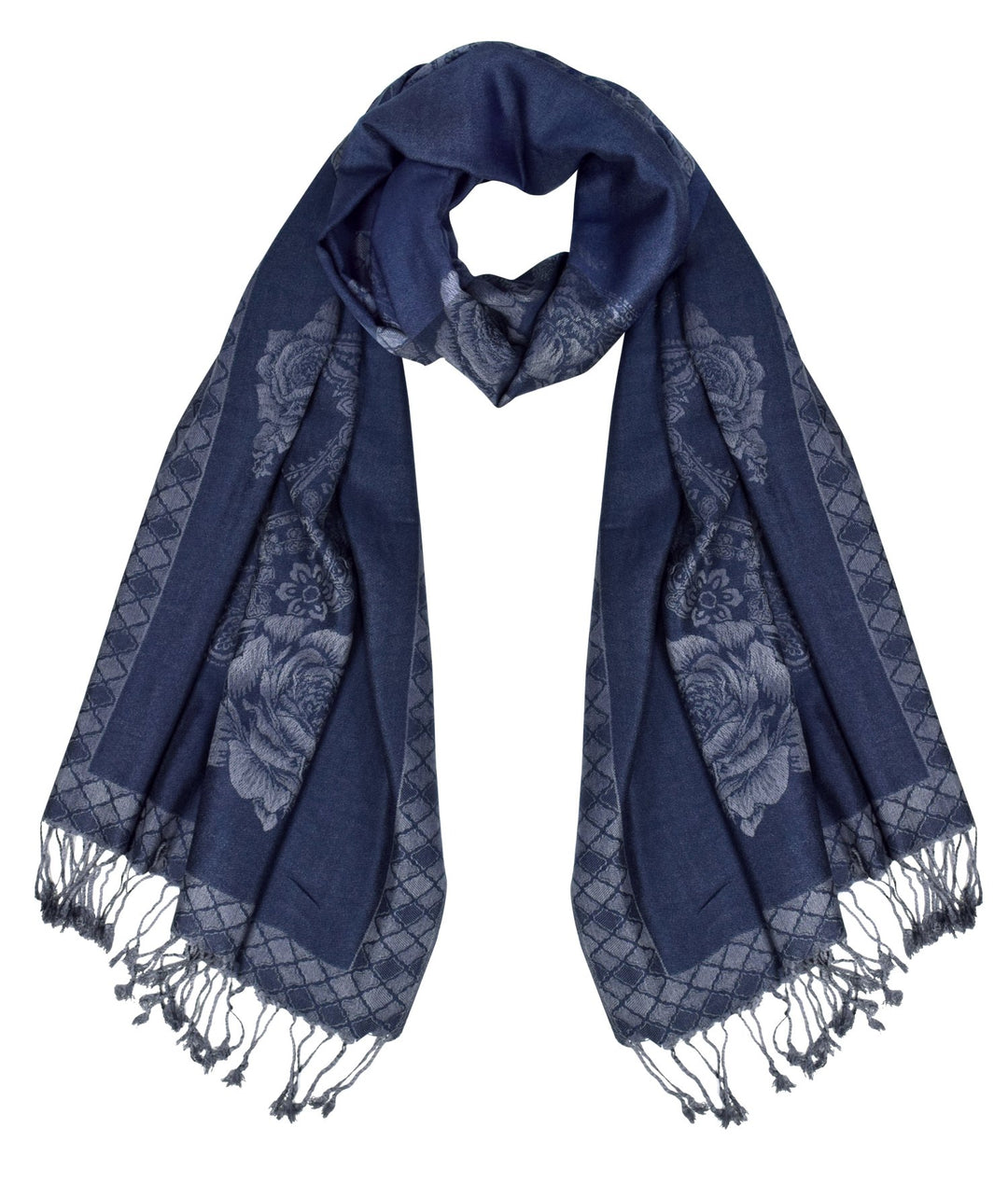 Peach Couture Elegant Floral Pattern Pashmina Wrap Shawl Scarf (B Rose Navy Grey)