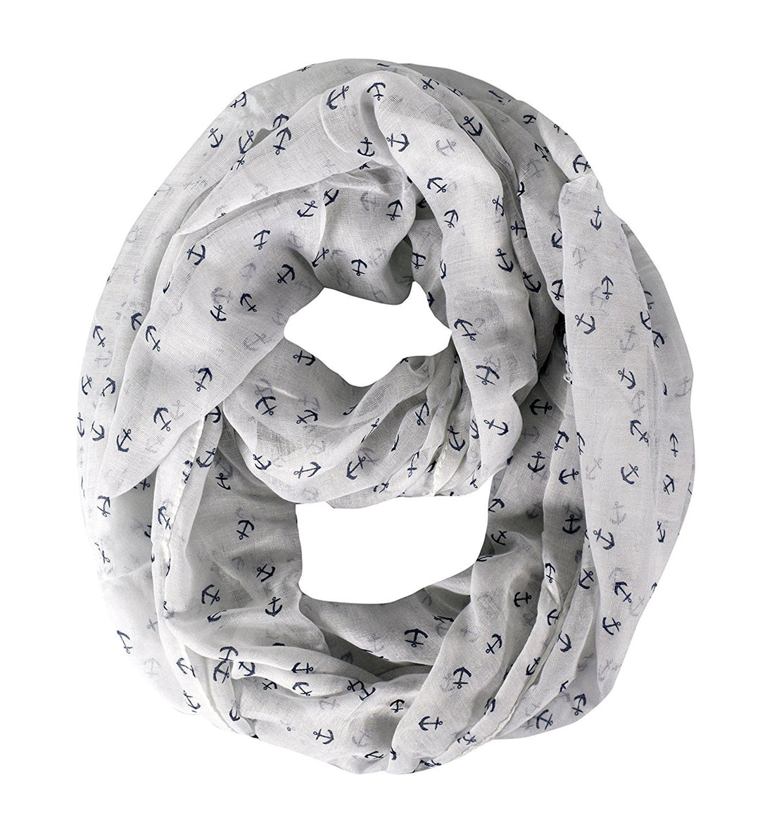 Peach Couture Anchor Print Cute Trendy All season Infinity Loop Scarves (White Navy)