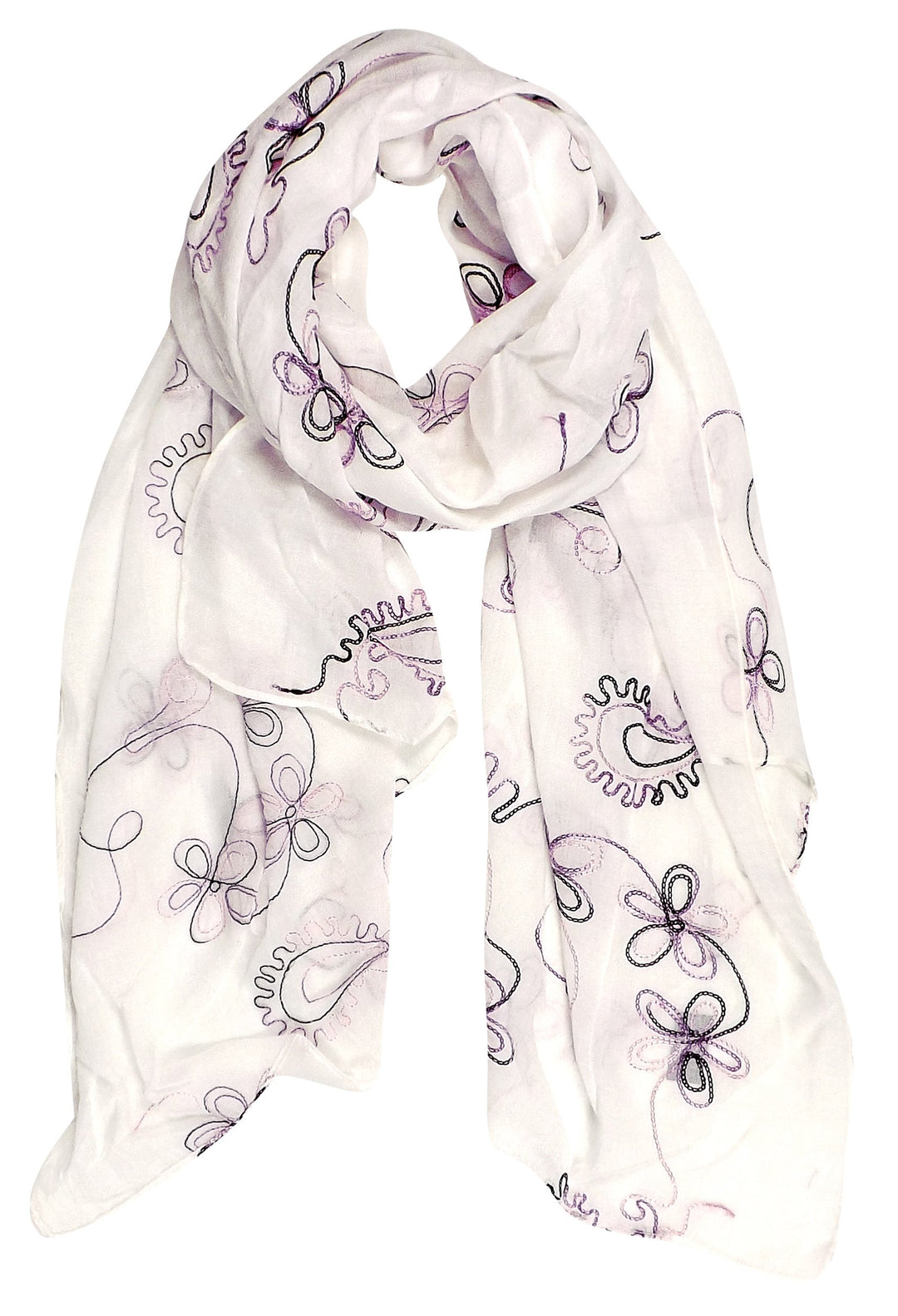Peach Couture Summer Fashion Blossom Embroidered Sheer Scarf Wrap Shawl White