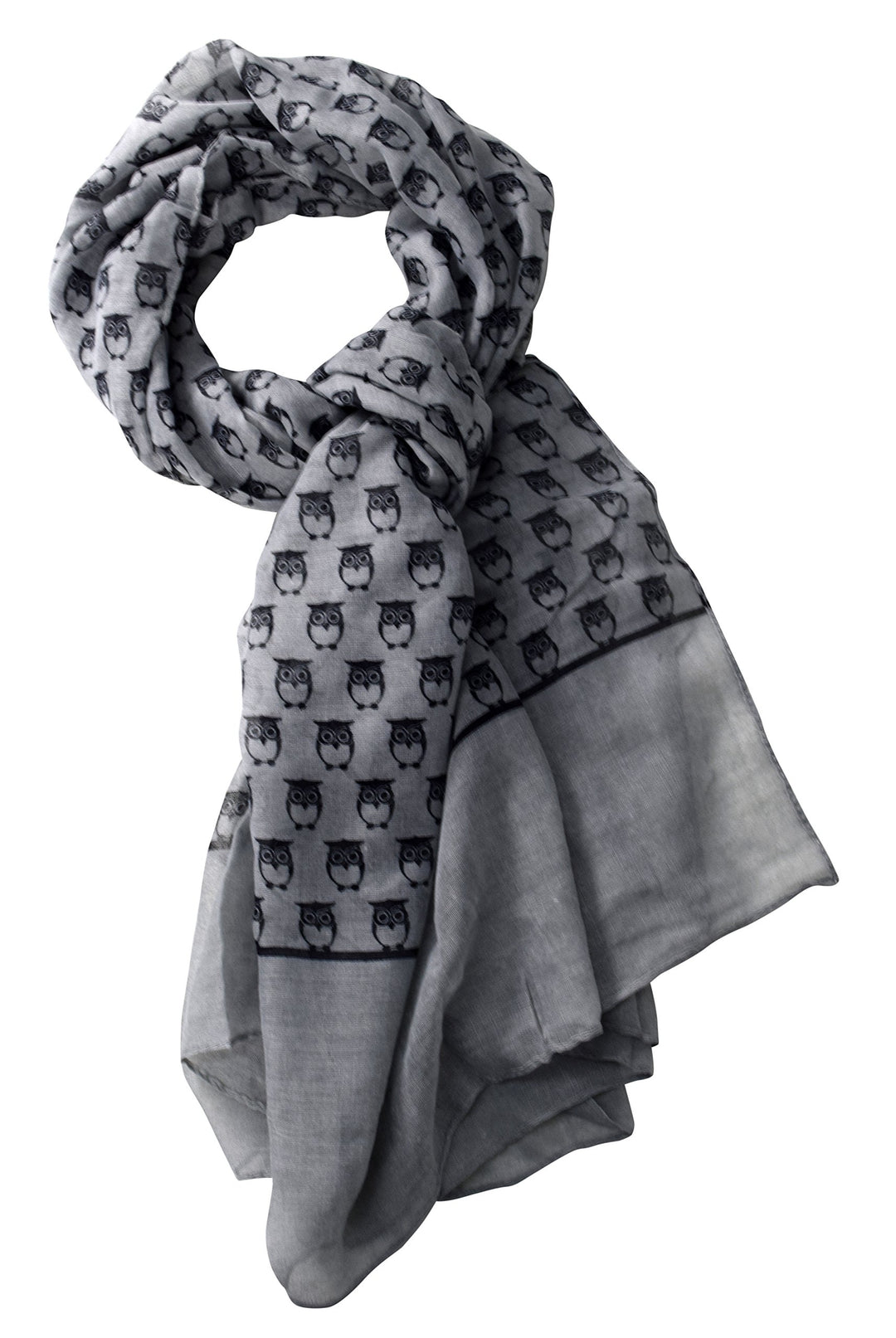 Elegant all season lightweight sheer animal owl print scarf shawl in gray