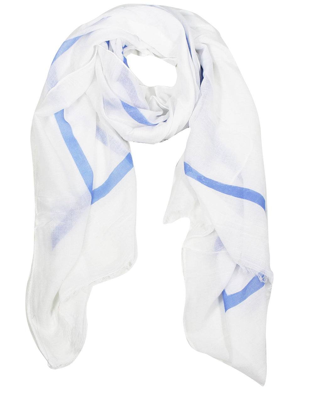 Vintage soft cotton blend block stripe shawl wrap scarf in blue.