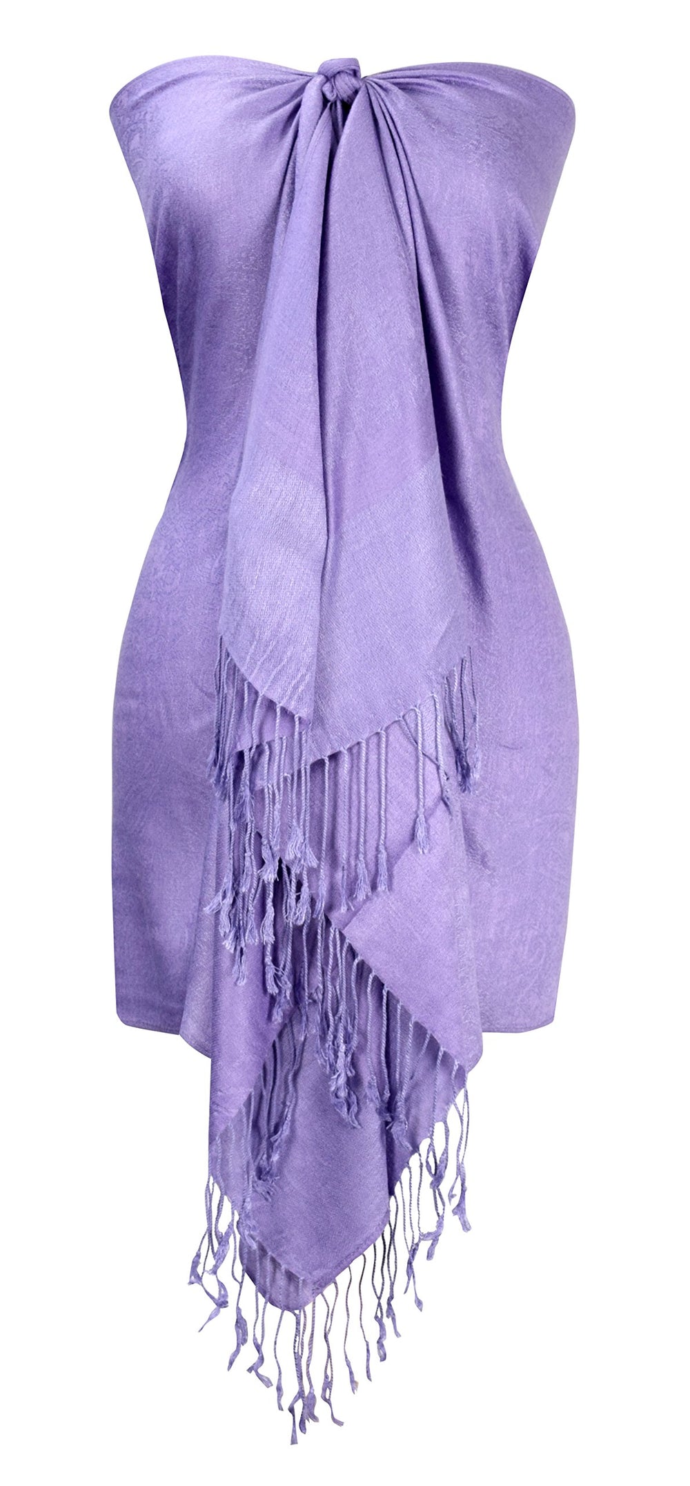 Elegant vintage solid color jacquard paisley shawl wrap in lavender.