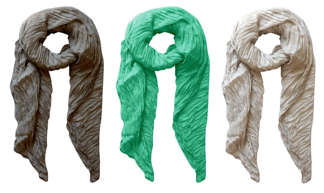 Peach Couture Solid Colorful Soft Crinkled Lightweight Versatile Cover Up Shawl Wrap Scarf 3 Pack Silver Grey Aqua