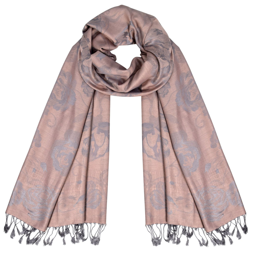 Peach Couture Elegant Floral Pattern Pashmina Wrap Shawl Scarf (Rose Peach Silver)