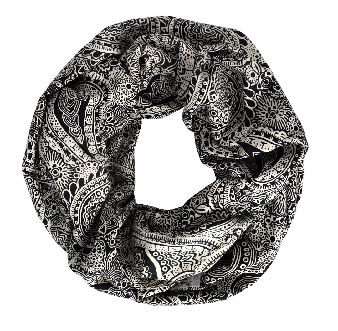 Peach Couture Summer Fashion Paisley Printed Infinity Loop Scarves (One Size, Black)