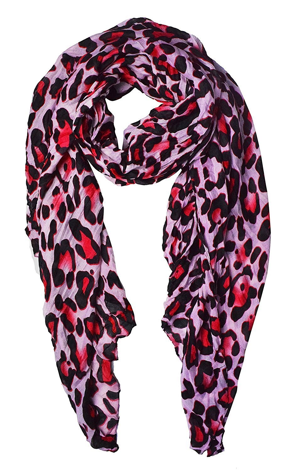 Lightweight fuchsia leopard print crinkle scarf and shawl wrap for women