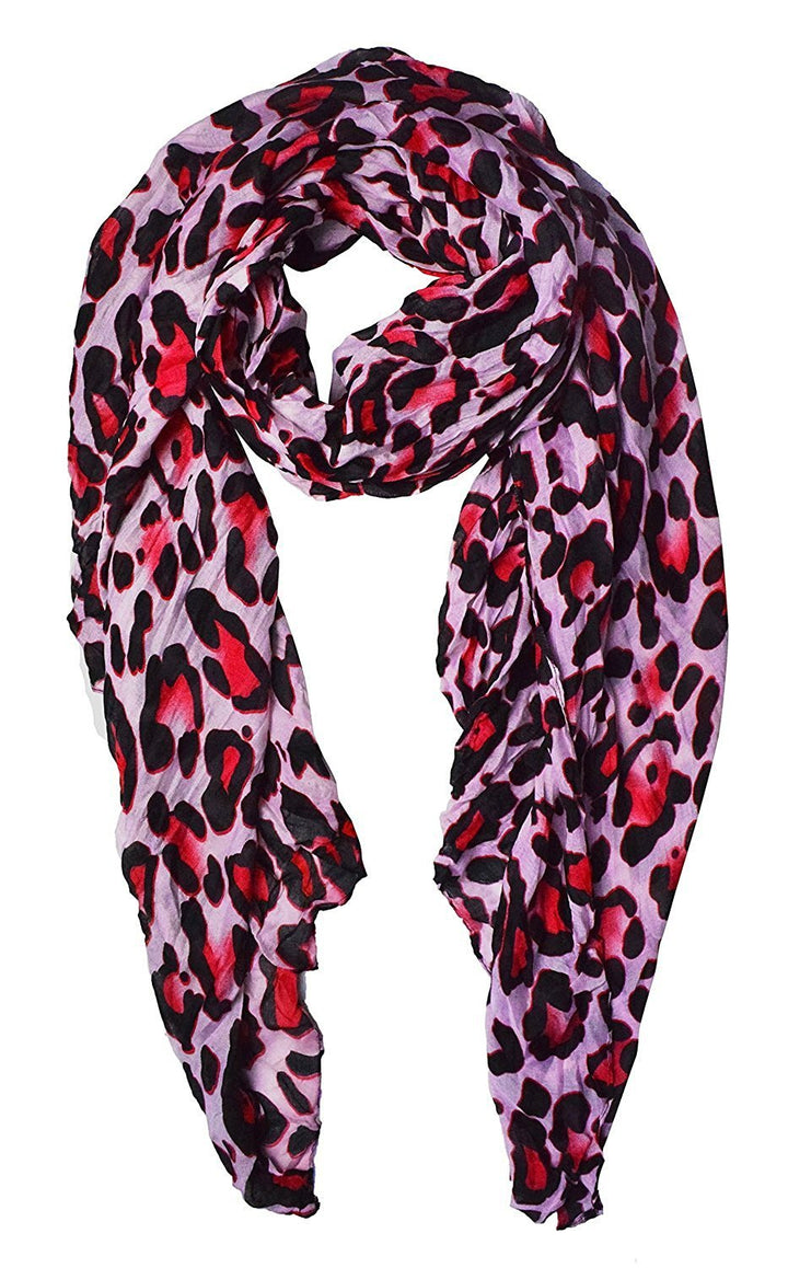 Lightweight fuchsia leopard print crinkle scarf and shawl wrap for women