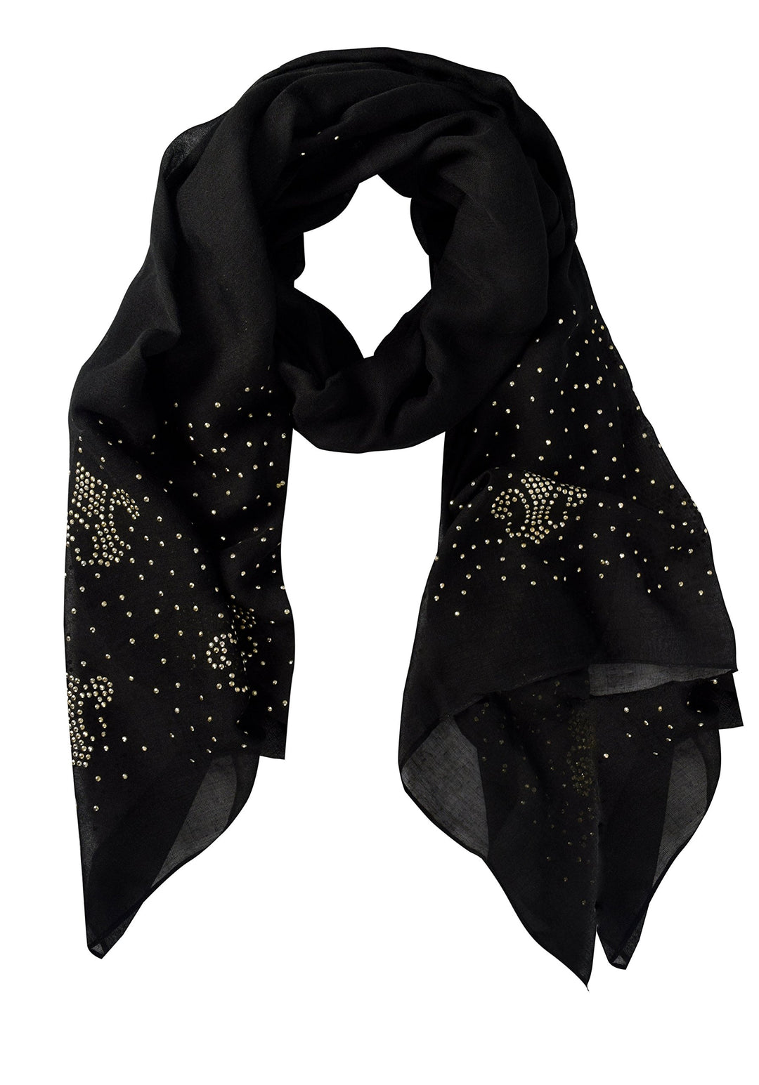 Peach Couture Classic Glittering Sparkle Studded Scarf Shawl Wrap (Black Studded)