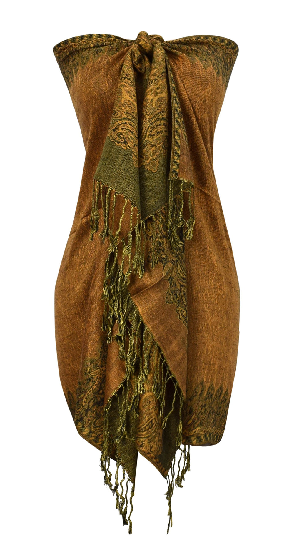 Elegant reversible pumpkin orange jacquard paisley shawl wrap pashmina scarf for women.